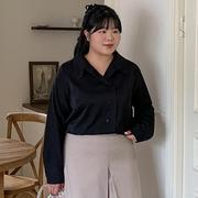 韩国特大码女装胖mm冬装小翻领，纯色时尚衬衫1227