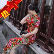 抖音网红李美越东北大花裙子女式旗袍中国风洋装沙滩裙子碎花裙