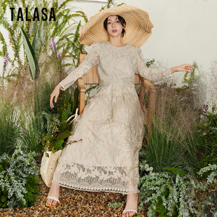 TALASA商场同款蕾丝设计长袖T恤女2023年秋时尚气质短款小衫