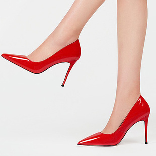 2024春季夏季尖头时尚女鞋高跟大红色黑色细跟单鞋大码30小码