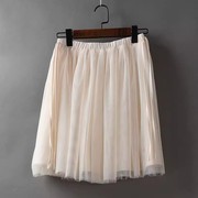 夏季系带网纱米白色短裙女粉色蓬蓬裙遮胯高腰黑色a字半身裙