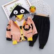 秋季洋气企鹅可爱宝宝，三件套装长袖带帽薄款童装，外套裤子儿童潮装