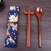樱花日式布袋筷子便携筷勺套装创意情侣，户外尖头木筷和风餐具