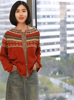 文艺复古民族风红色针织毛衣，开衫女春季2024年休闲单排扣上衣