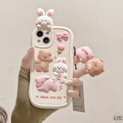 启乾diy趴趴小动物iphone15手机壳适用苹果1413promax波浪边1211少女心可爱卡通小熊兔子小猪创意全包