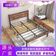 带抽屉双人床铁艺床钢木铁架床，加粗加厚铁床现代简约床宿舍床1.5