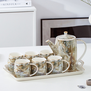 水杯水具套装陶瓷家用轻奢北欧欧式客厅，茶具下午茶茶壶杯子带托盘