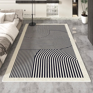 地毯客厅2023长方形书房法式黑白简约格子卧室沙发床边地垫子