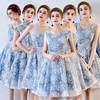 伴娘礼服2023韩版短款显瘦蓝色晚礼服姐妹团伴娘裙派对连衣裙