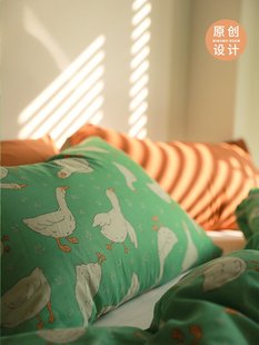 浪浪小呆鹅可爱动物单件，床品集合纯棉，双层纱床单被套床笠枕套