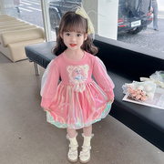 女小童生日礼服艾莎公主裙秋款2023洋气时髦女宝宝长袖连衣裙