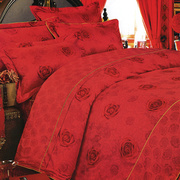 四件套全棉斜纹 床裙式带内笠床罩大红婚庆双人1.8m床品套件1.5米