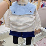 韩国童装22秋男女童宝宝，海军领长袖t恤假两条靴裤洋气套装