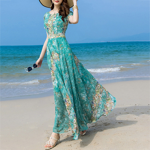 2023夏季时尚气质高端真丝，桑蚕丝连衣裙，修身显瘦沙滩度假大摆长裙