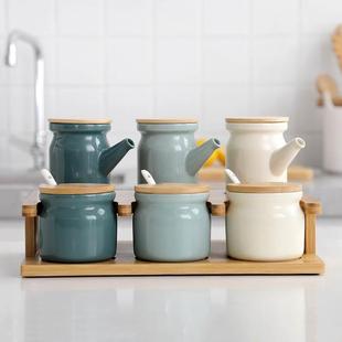 创意北欧厨房调味罐家用陶瓷，调料盒套装收纳陶瓷油瓶调味料罐单个