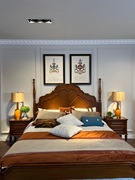 DB582美式实木床复古美式古典床全实木胡桃色白色1.8米床定制漆面
