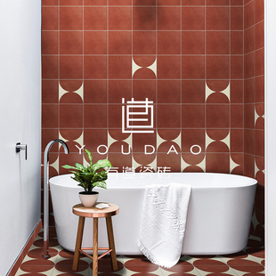 有道 西班牙复古红色花砖厨房浴室墙砖地砖阳台花园瓷砖200x200