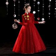 新年春节女童礼服裙春夏中国风红色儿童合唱服小主持人朗诵演出服