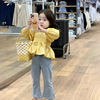 韩系童装2023春装女童洋气泡泡袖黄色碎花衬衫儿童小香风纯棉上衣