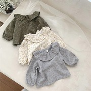 ins韩版婴儿春装女婴童宝宝长袖，荷叶领t恤碎花，打底衫娃娃领上衣