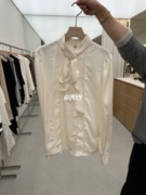 JUJU 韩国 2024年女装 春款 通勤高级感系带缎面长袖衬衫