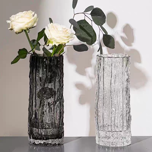 加厚ins风网红极冻冰川花瓶玻璃，透明插花瓶，玫瑰鲜花客厅餐桌摆件