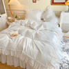 韩式四件套全棉纯白色贡缎，公主风床单纯棉被套，1.8m床裙式床上用品