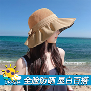 遮阳帽女夏季防紫外线，草帽大帽檐，遮脸防晒太阳渔夫帽薄款帽子夏天
