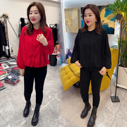 气质网红衬衫女24春季韩版圆领宽松显瘦洋气减龄遮肚打底衫冬