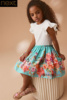 英国next女童蓝色花朵，连衣裙白色拼接裙子洋装d36-562