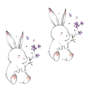 喵小姐 善良手绘可爱兔子纹身贴 兔子花朵少女纹身贴纹身贴女