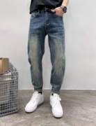 原创美式休闲微宽松锥型牛仔裤男士春季工艺质感水洗弹力流行长裤