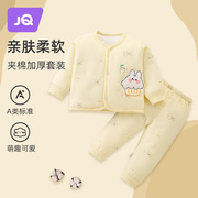 婧麒婴儿纯棉衣服冬装0-1-3岁宝宝加厚儿童保暖内衣，套装睡衣秋冬