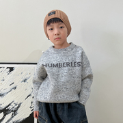 韩国男童秋冬款毛衣儿童洋气浅灰色加厚保暖套头上衣针织衫冬装潮