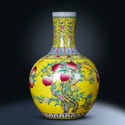 景德镇陶瓷器花瓶摆件中式帝王黄色天球瓶家居客厅博古架玄关装饰