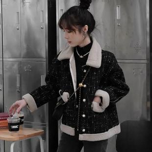 小香风短外套女2023冬季韩版休闲百搭小个子时尚洋气加绒上衣