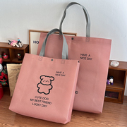 可爱的小熊无纺布袋暗粉色，手提袋加大超大容量手提袋购物袋袋