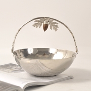创意个性时尚银色不锈钢提篮造型糖果盘客厅茶几零食盘装饰摆件设
