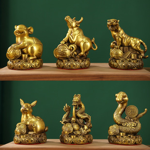 铜十二生肖摆件12属相，全套铜狗鼠牛鸡蛇马虎兔龙羊猴猪装饰工艺品