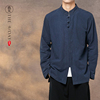 中国风男装春季盘扣长袖，衬衫中式亚麻衬衣中华立领外套唐装居士服