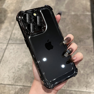 四角气囊透明黑色适用苹果15手机壳，iphone14promax13全包高级感12全包11防尘15pro软硅胶pm高端超火