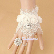 日韩国结婚手链戒指一体新娘，超仙婚礼白色蕾丝腕带优雅礼服手镯女