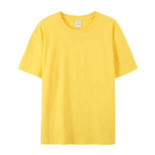 亮黄色纯棉圆领短袖t恤男女全棉打底衫内搭宽松纯色体恤大码嘻哈