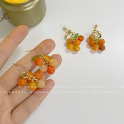 可爱树脂水果小清新森系气质橘子，浆果橘色耳钩耳环，少女无耳洞耳夹
