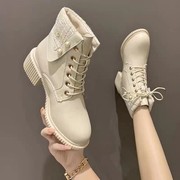 小香风短靴女2022年秋冬季韩版高跟女靴百搭马丁靴粗跟单靴子