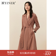 YINER音儿女装秋季含羊毛西装领收腰中长款风衣外套