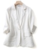 白色亚麻西装外套女春季带口袋九分袖上衣休闲高端棉麻小西服
