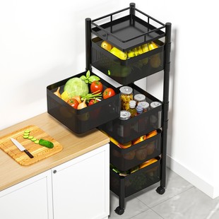 厨房蔬菜置物架收纳筐，旋转多层菜篮子专用家用储菜架可移动小推车