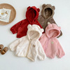 女宝冬装毛毛外套婴儿宝宝，可爱小熊带帽开衫，棉衣外套新生儿衣服