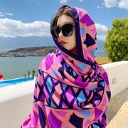 夏季丝巾女防晒披肩海边两用外搭沙滩巾民族风旅游拍照薄围巾